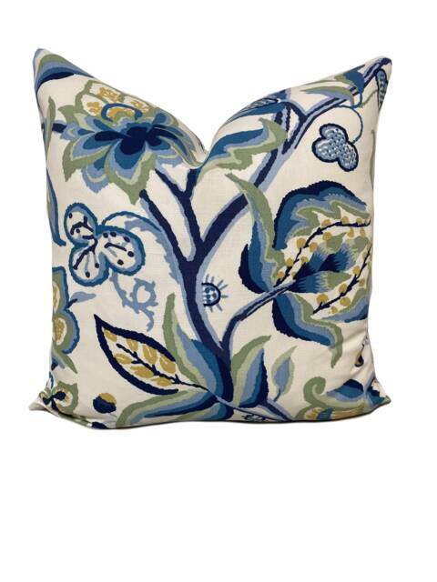 Schumacher Alexandra Vine Linen Navy & Leaf Cushion Cover Pillow Double Sided - image 1