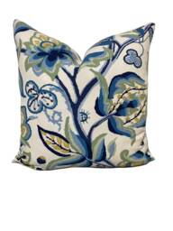 Schumacher Alexandra Vine Linen Navy & Leaf Cushion Cover Pillow Double Sided - thumbnail 1
