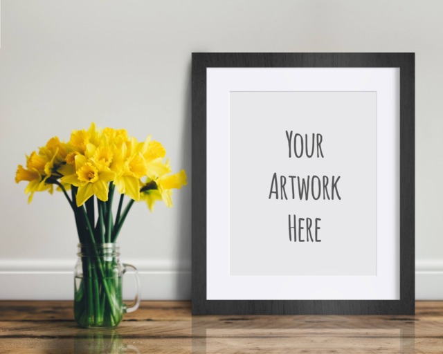 Styled Frame Mockup, Daffodils, Black Frame, Artwork Display, Picture Stock Photo, 8x10, 4x5, 16x20, Mockup Download - image 1