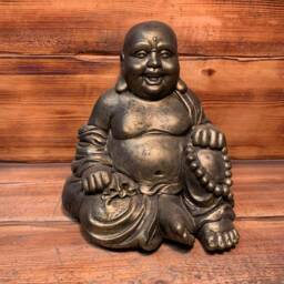Stone Garden Gold Laughing Buddha Sitting Down Lucky Zen Large Statue Ornament - thumbnail 3