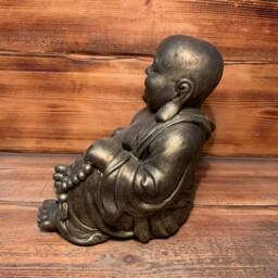 Stone Garden Gold Laughing Buddha Sitting Down Lucky Zen Large Statue Ornament - thumbnail 4