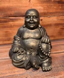 Stone Garden Gold Laughing Buddha Sitting Down Lucky Zen Large Statue Ornament - thumbnail 1