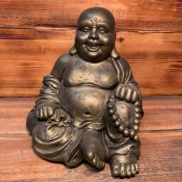 Stone Garden Gold Laughing Buddha Sitting Down Lucky Zen Large Statue Ornament - thumbnail 2