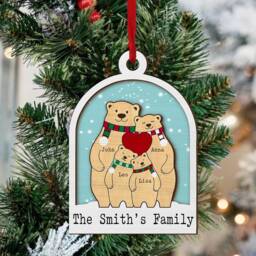 Custom Family Bear Ornament, Christmas Hug Bears Keepsake, Mom Gift, Xmas Holiday 2-Layered Wooden Ornament