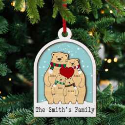 Custom Family Bear Ornament, Christmas Hug Bears Keepsake, Mom Gift, Xmas Holiday 2-Layered Wooden Ornament - thumbnail 3