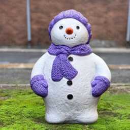 Cute Snowman Figurine Handmade Concrete Winter Sculpture Stone Festive Outdoor Ornament Frosty Statue Front Door Decoration Gift - thumbnail 1