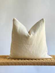 Handwoven Hemp Pillow Cover Beige Striped Hmong Textile - thumbnail 1