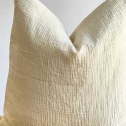 Handwoven Hemp Pillow Cover Beige Striped Hmong Textile - thumbnail 2