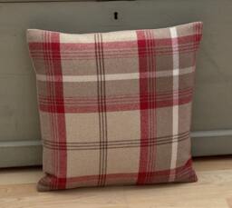 Balmoral Handmade Tartan Plaid Throw Pillow Cover Cranberry Red Tweed - thumbnail 1