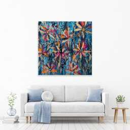 Floral Canvas Print, Pink Orange Flowers, Nature Wall Art - thumbnail 1