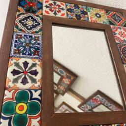 Bohemian Mirror, Mexican Tile Vintage Mosaic Talavera Tile, Art Deco , Christmas Gift - thumbnail 3
