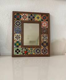 Bohemian Mirror, Mexican Tile Vintage Mosaic Talavera Tile, Art Deco , Christmas Gift