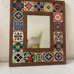 Bohemian Mirror, Mexican Tile Vintage Mosaic Talavera Tile, Art Deco , Christmas Gift - thumbnail 4