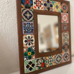 Bohemian Mirror, Mexican Tile Vintage Mosaic Talavera Tile, Art Deco , Christmas Gift - thumbnail 2