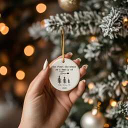 First Christmas As A Family Of Three Ceramic Bauble, 2025 Decor, Personalised New Gift, Xmas, Baby Christmas - thumbnail 1