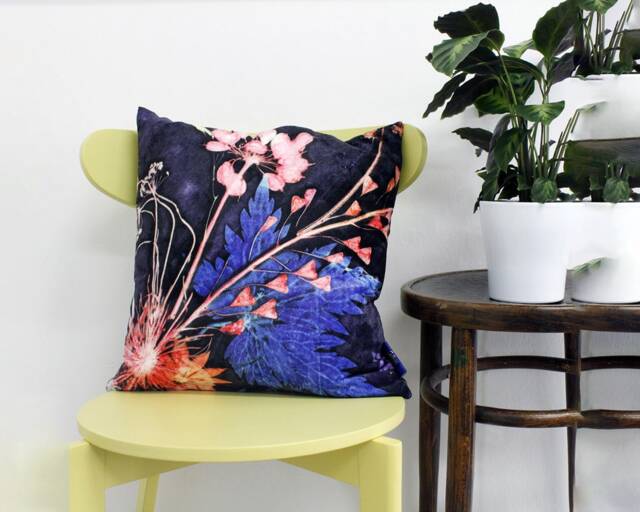 Handmade Floral Botanical Cushion, Blue Wreath Design, Compliments Home Interiors, Perfect Decor - image 1