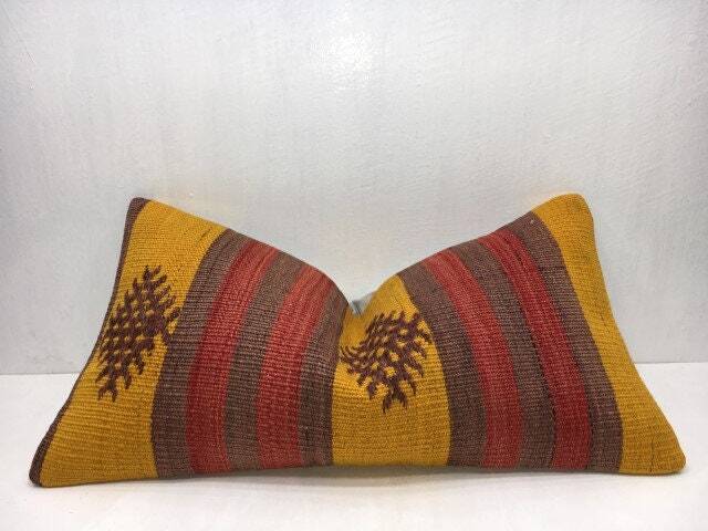 Vintage Turkish Kilim Pillow Cover, Handwoven Lumbar Cushion - 12x24 - image 1