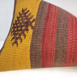 Vintage Turkish Kilim Pillow Cover, Handwoven Lumbar Cushion - 12x24 - thumbnail 3