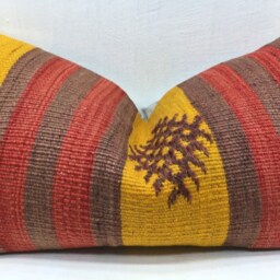 Vintage Turkish Kilim Pillow Cover, Handwoven Lumbar Cushion - 12x24 - thumbnail 2