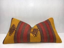 Vintage Turkish Kilim Pillow Cover, Handwoven Lumbar Cushion - 12x24