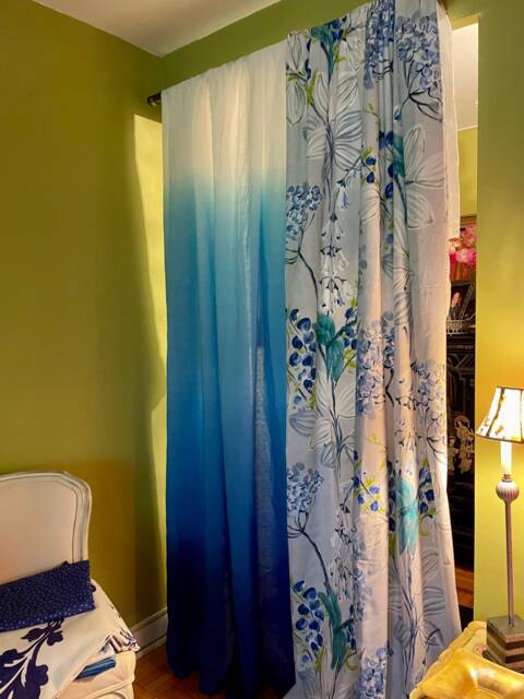 Designers Guild Kimono Blossom Curtain Panels Grey, White & Blue Floral Cotton - image 1