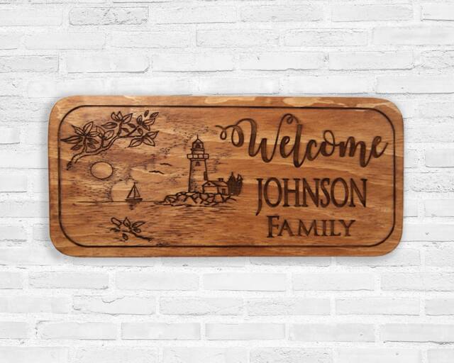 Personalized Lighthouse Wood Sign Coastal Family Name Wall Decor - image 1