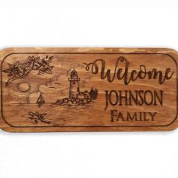 Personalized Lighthouse Wood Sign Coastal Family Name Wall Decor - thumbnail 2