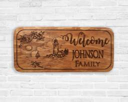 Personalized Lighthouse Wood Sign Coastal Family Name Wall Decor - thumbnail 1