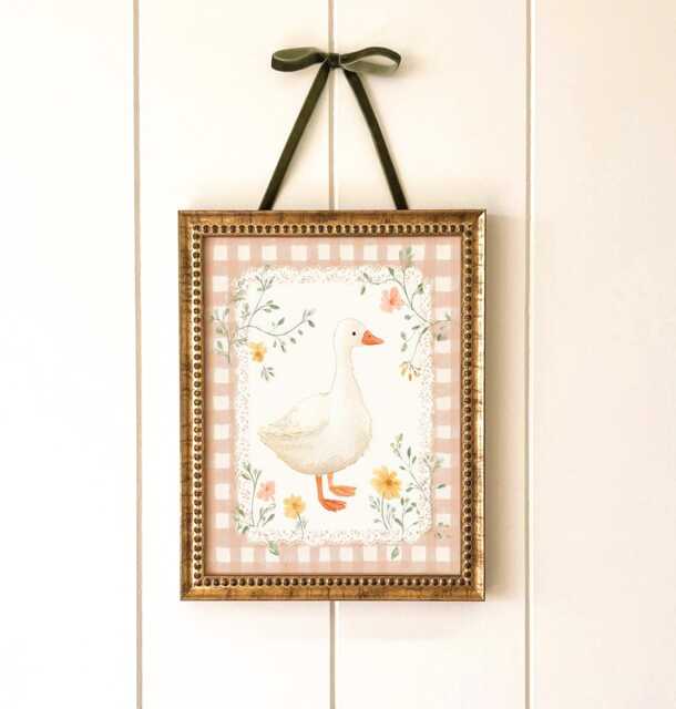 Sweet Duck Nursery Print - Gingham Floral Goose Art - image 1