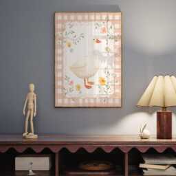 Sweet Duck Nursery Print - Gingham Floral Goose Art - thumbnail 2