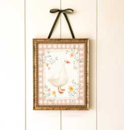 Sweet Duck Nursery Print - Gingham Floral Goose Art - thumbnail 1