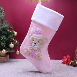Personalised Teddy Present Christmas Stocking Deluxe Luxury Xmas Eve Sack Gift Embroidered Name Children's Santa Boys Girls - thumbnail 2
