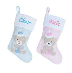 Personalised Teddy Present Christmas Stocking Deluxe Luxury Xmas Eve Sack Gift Embroidered Name Children's Santa Boys Girls - thumbnail 1