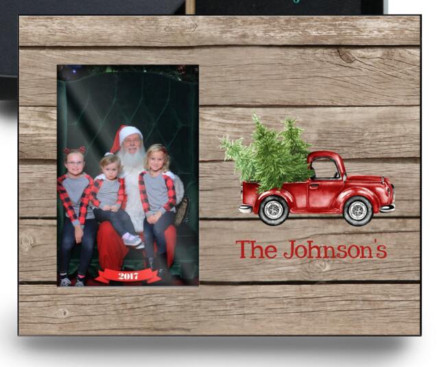 Personalized Christmas Picture Frame, Red Truck & Wood, Rustic Christmas Decor, Picture Frame, Custom Frame - image 1