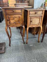 Two Of French Marble Top Bedside Tables Ornate Carved - thumbnail 1