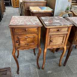 Two Of French Marble Top Bedside Tables Ornate Carved - thumbnail 2