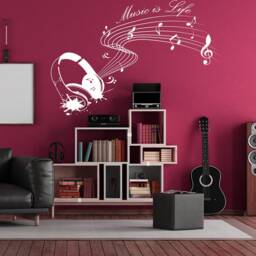 Music Is Life Wall Sticker - Note Quote Gift Decor Art Vinyl Decal Dj Room Festival Love Event Earphone Saying Sign Stick Mural - thumbnail 4