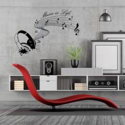 Music Is Life Wall Sticker - Note Quote Gift Decor Art Vinyl Decal Dj Room Festival Love Event Earphone Saying Sign Stick Mural - thumbnail 1