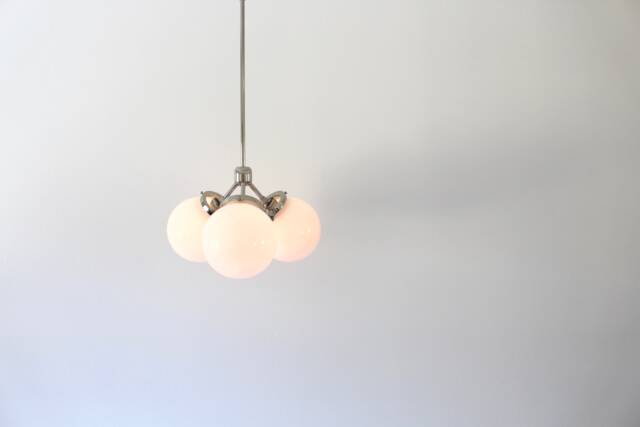 Modern Pendant Light, 3 White Glass Bubble Globe Shades, Polished Nickel Or Matte Black, Ceiling Mount Lighting Fixture - image 1