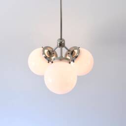 Modern Pendant Light, 3 White Glass Bubble Globe Shades, Polished Nickel Or Matte Black, Ceiling Mount Lighting Fixture - thumbnail 2