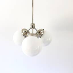 Modern Pendant Light, 3 White Glass Bubble Globe Shades, Polished Nickel Or Matte Black, Ceiling Mount Lighting Fixture - thumbnail 4