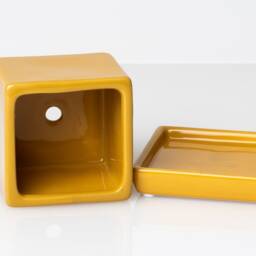 Yellow Colorful Cube Ceramic Planter With Saucer, Planter, Small Plant Pot, Pot Succulent Mini - thumbnail 3