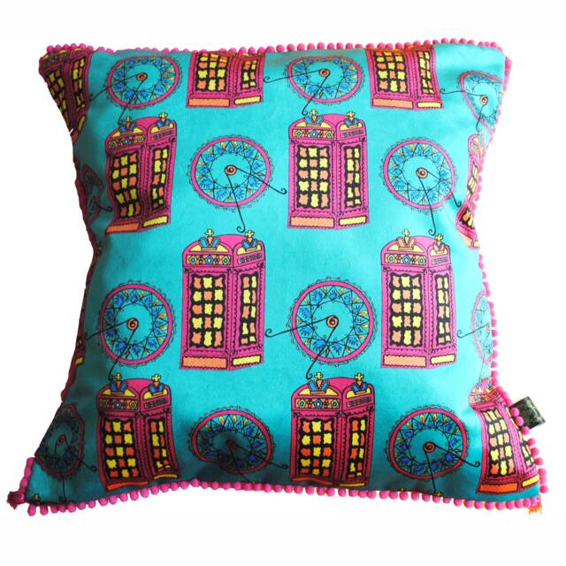 Love The British Accent, British, England, London, Phone Box, Velvet Cushion, Luxury, Colourful, London Eye, Designer, Quirky - image 1
