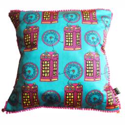 Love The British Accent, British, England, London, Phone Box, Velvet Cushion, Luxury, Colourful, London Eye, Designer, Quirky