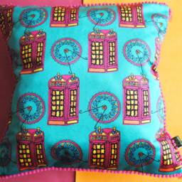 Love The British Accent, British, England, London, Phone Box, Velvet Cushion, Luxury, Colourful, London Eye, Designer, Quirky - thumbnail 2