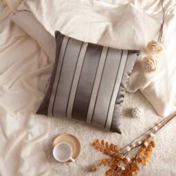 Charcoal & Silver Gray Pillow, Throw Pillow Cover, Decorative Pillowcase, Cushion Accent Silk Blend, Striped Pillow, Decor - thumbnail 4