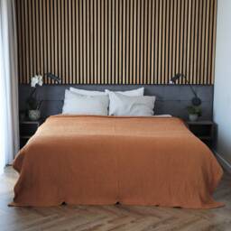 Terracotta Linen Waffle Blanket, Cotton Throw, Soft Bed Cover, Lightweight Coverlet, Farmhouse Bedding, Queen King Blanket - thumbnail 3
