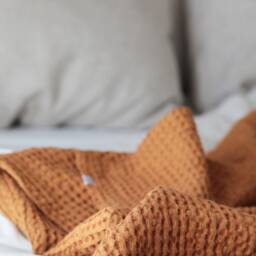 Linen Throw in Terracotta, Cotton Waffle Blanket, Large Coverlet, Bed Cover, Softened Summer Blanket - thumbnail 3
