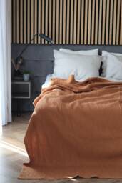 Linen Throw in Terracotta, Cotton Waffle Blanket, Large Coverlet, Bed Cover, Softened Summer Blanket - thumbnail 1