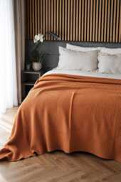 Terracotta Linen Waffle Blanket, Cotton Throw, Soft Bed Cover, Lightweight Coverlet, Farmhouse Bedding, Queen King Blanket